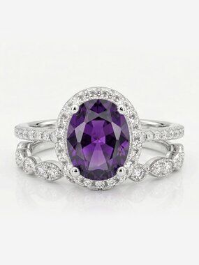 Purple Amethyst Ring Set, 925 Sterling Silver Charmed Aroma Size 8